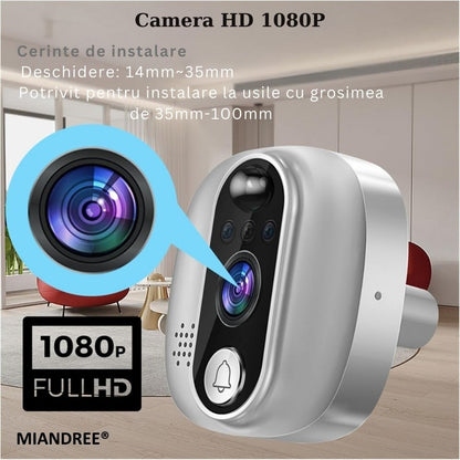 Vizor Electronic Inteligent Wi-Fi, MIANDREE®, Camera 1080P HD, Ecran LCD 4.3 Inch, Senzor Miscare, Audio Bidirectional, Vizualizare Nocturna, Aplicatie Telefon Android/iOS, Baterie Reincarcabila 5000mAh, Instalare Usoara, Supraveghere Sigura, Argintiu