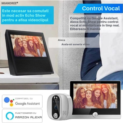 Vizor Electronic Inteligent Wi-Fi, MIANDREE®, Camera 1080P HD, Ecran LCD 4.3 Inch, Senzor Miscare, Audio Bidirectional, Vizualizare Nocturna, Aplicatie Telefon Android/iOS, Baterie Reincarcabila 5000mAh, Instalare Usoara, Supraveghere Sigura, Argintiu