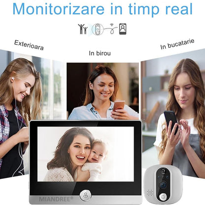 Vizor Electronic Inteligent Wi-Fi, MIANDREE®, Camera 1080P HD, Ecran LCD 4.3 Inch, Senzor Miscare, Audio Bidirectional, Vizualizare Nocturna, Aplicatie Telefon Android/iOS, Baterie Reincarcabila 5000mAh, Instalare Usoara, Supraveghere Sigura, Argintiu