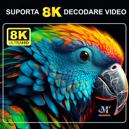 Smart TV Box MIANDREE, 8K, 4K UHD, Android 14, Wi-Fi 6, Bluetooth 5.4, 64GB, Telecomanda Bluetooth cu Comanda Vocala