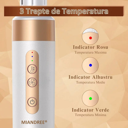 Set Uscator de Par 7 in 1 MIANDREE®, 1400W, Ondulator cu Absorbtie Automata, Difuzor, Perie Indreptare, 3 Viteze, 3 Trepte de Temperatura, 200 Milioane Ioni Negativi pentru Par Stralucitor, 2 Capete Ondulare, Duza Netezire