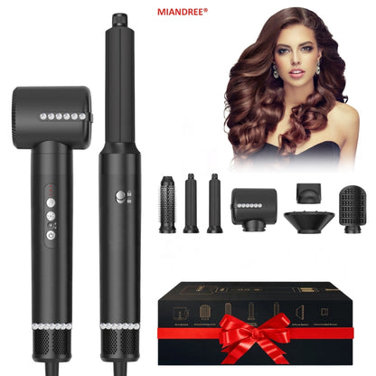 Stylist & Uscator de Par 7 in 1 MIANDREE, 1400W | Ondulator Automat cu Aer, Perie si Difuzor, Negru