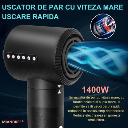 Stylist & Uscator de Par 7 in 1 MIANDREE, 1400W | Ondulator Automat cu Aer, Perie si Difuzor, Negru
