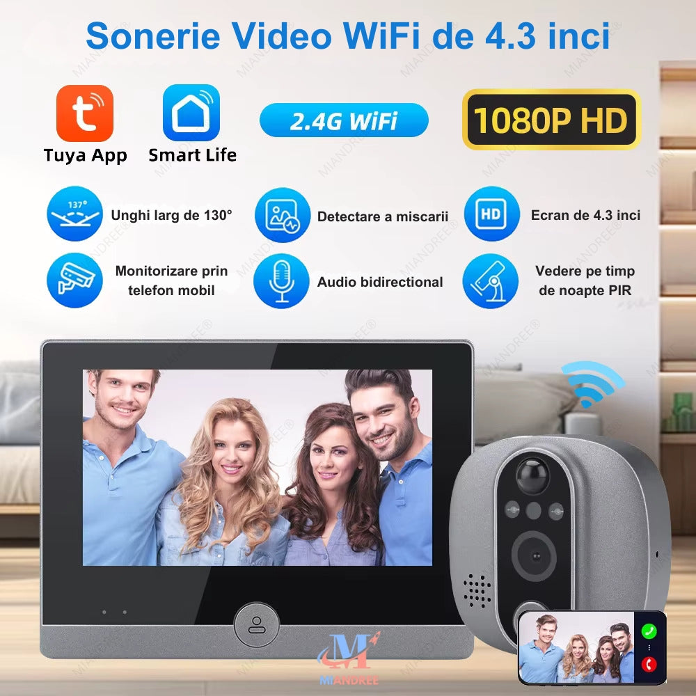Vizor Electronic Inteligent Wi-Fi MIANDREE 1080P Full HD Gri Inchis