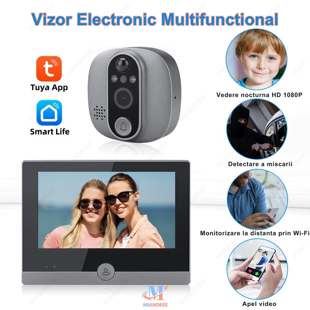 Vizor Electronic Inteligent Wi-Fi MIANDREE 1080P Full HD Gri Inchis